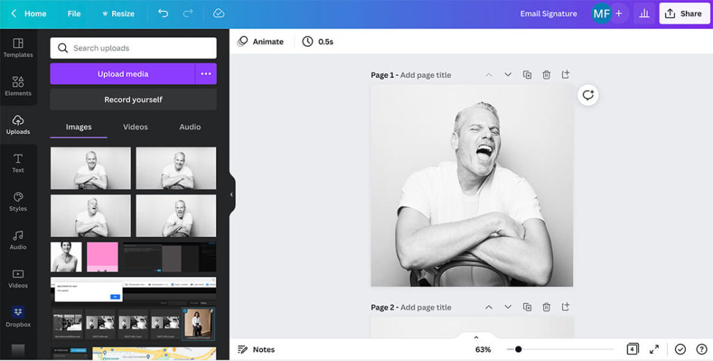 Screenshot showing 'Uploads' section in Canva.