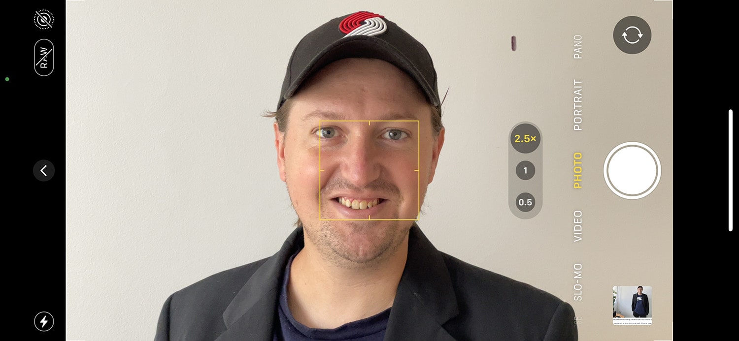 iPhone telephoto lens camera settings for DIY headshot.