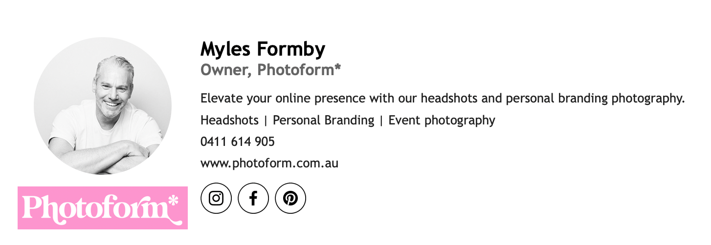 The Photoform* email signature.