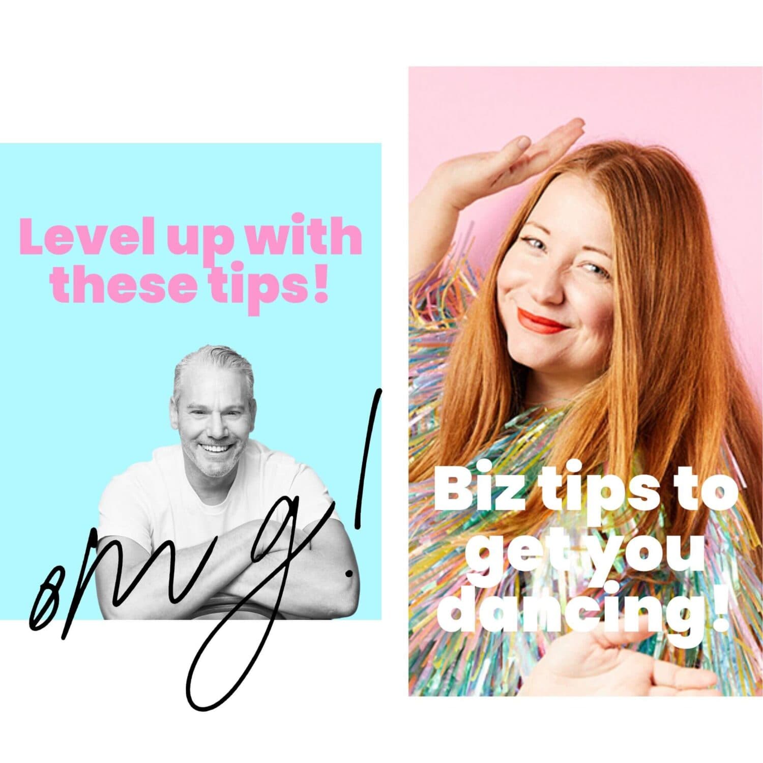 Infographic showing ways to use professional headshots.
The first example is a Instagram story cover of Photoform* founder, Myles Formby.
The second example is a woman in a colourful outfit in a LinkedIn carousel example.