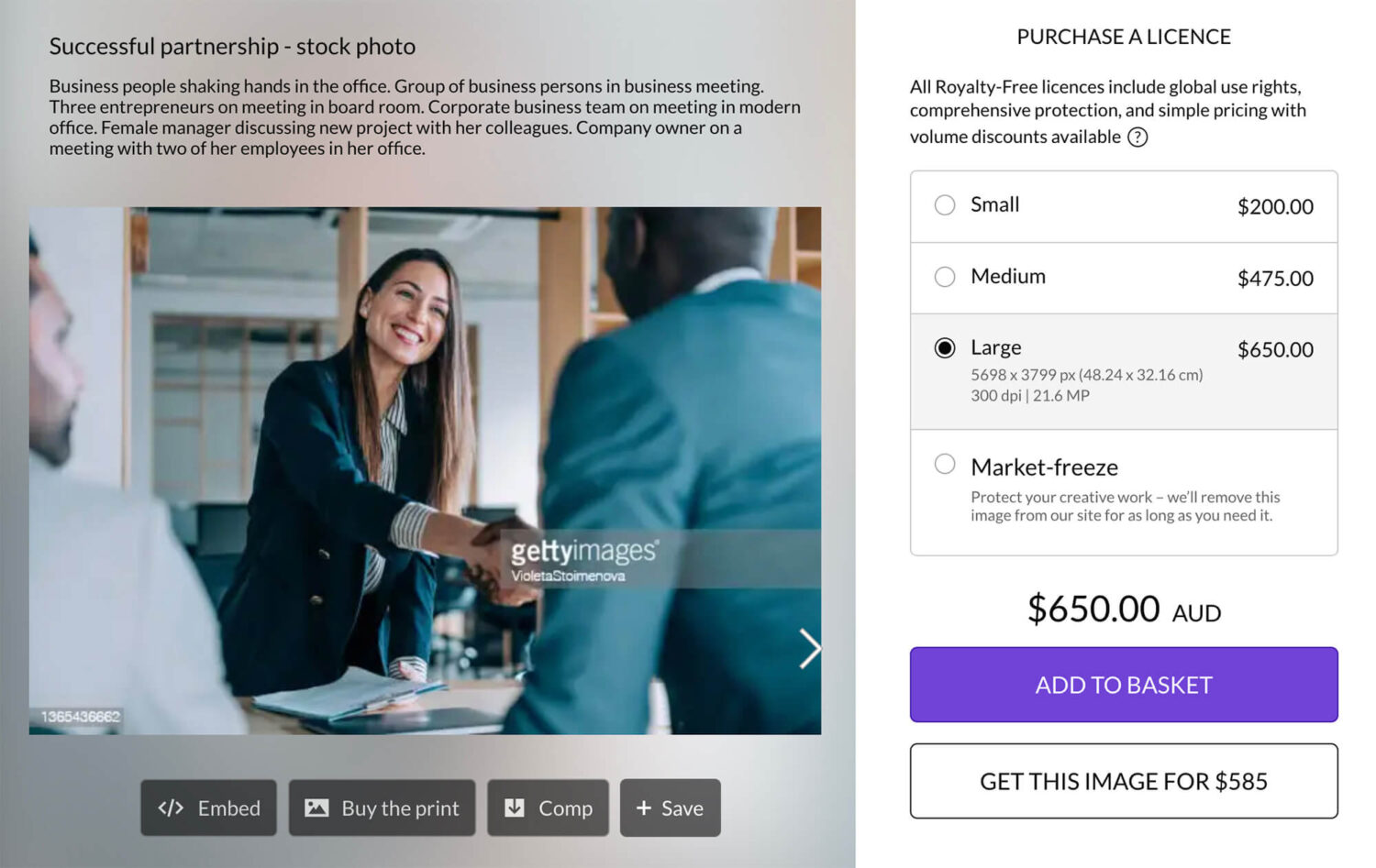 Example of stock photography and pricing.