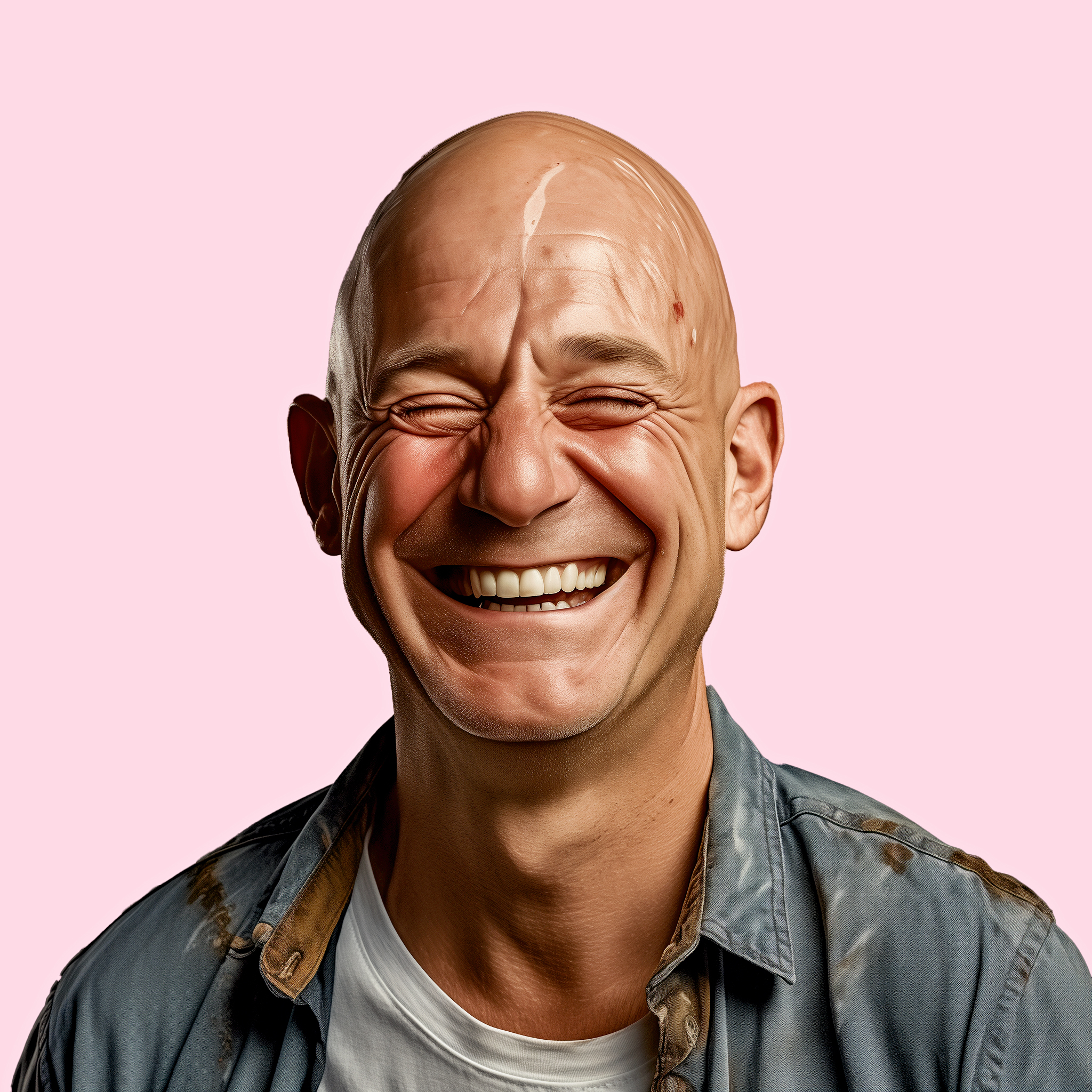AI generated photo of a bad example of lighting on a bald man.